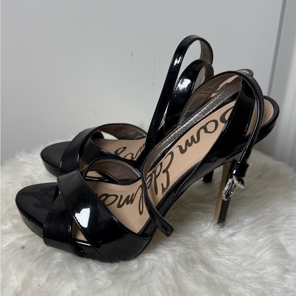 EUC Sam Edelman Black Patent Slingback Stiletto Heels